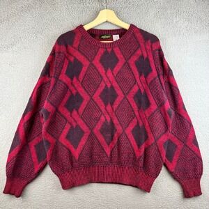 VTG Boundary Waters Mens Red Diamond Geometric Cotton Knit Sweater
